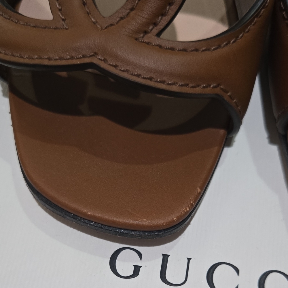 Gucci Tan Leather Cutout Mules - Picture 6 of 11